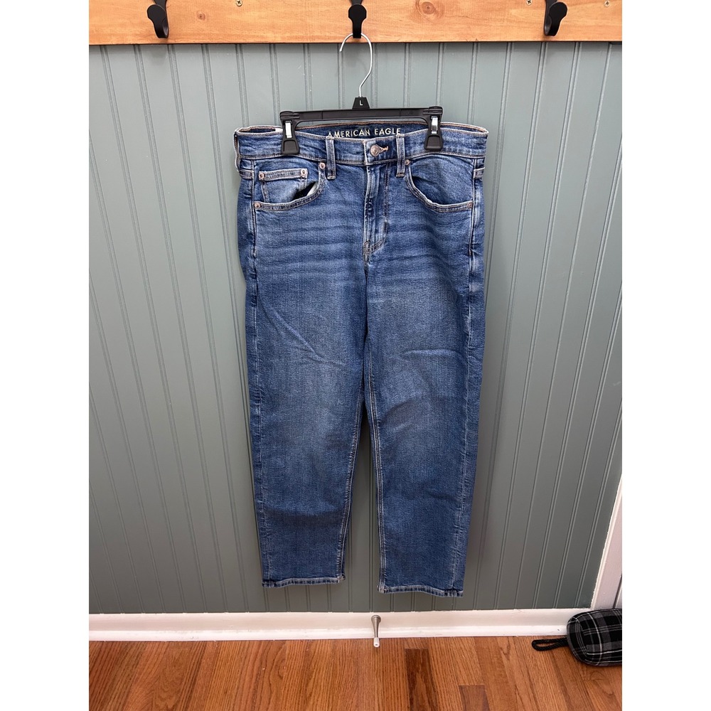 American Eagle 90s Straight Jeans Womens 6 Short Medium Wash Blue High Rise‎